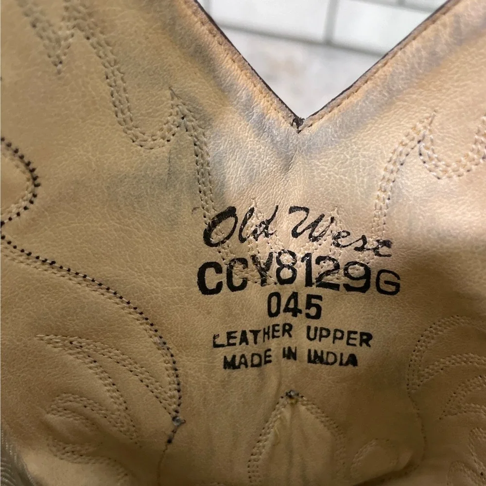 Old West Boots Youth 4.5 Girl Tan CCY8129G Leather Western Cowboy Stitched